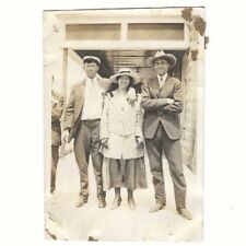 Two Men Posing With Woman Cowboy Hat Vintage 1920s Snapshot Photo picture