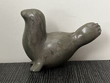 Hand Stone Carved Seal Statue By Douglas Akoilak 1992 Inuit Sculpture Figurines picture