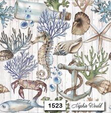 (1523) TWO Individual Paper LUNCHEON Decoupage Napkins - OCEAN SEA CRAB ANCHOR picture