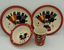 Vintage 1980s Disney Mickey Mouse Plastic Melamine Child's Plates Cup & Bowl picture