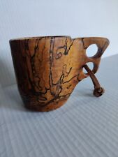 VINTAGE Hand Carved Wood  Mug Cup FOLK ART Wooden RMS  picture