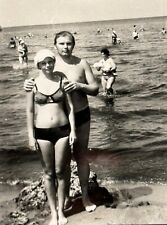 1970s Shirtless Guy Young Slender Women Bikini Beach Vintage Photo Snapshot picture