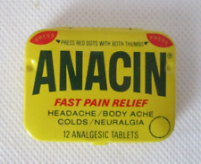 Vintage ANACIN Pain Relief Metal Tin with original contents plus Advertising picture
