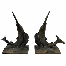 Rare Vintage Solid Brass Swordfish Set of Bookends Sailfish Marlin Mid Century picture