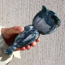 390g Natural Moss Agate rose Hand Carved Crystal flower Reiki Heal Decor Gift picture