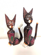 Bohemian Cats Hand Painted Carved Wood Colorful Feline Primitive Art Decor cat picture