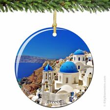 Santorini Greek Island Porcelain Ornament - Greece Christmas Souvenir Gift picture