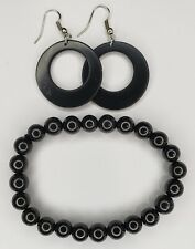 Shungite Set 001 - Bracelet 8 mm Beads Shungite Earrings Double Circle 1 pair   picture