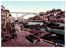 Portugal, Porto, Ponte D. Luiz I vintage albumen print, photochromy, vint picture
