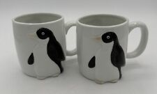 Henriksen Imports Set Of 2 Penguin Coffee/ Tea Mugs 3D Black White Ceramic Japan picture