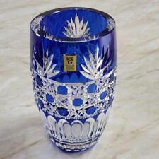 KAGAMI CRYSTAL Kiriko Carved vase Glass BLUE H19cm/7.48