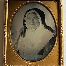 Antique Tintype Photograph Lovely Modest Mature Woman Bonnet picture
