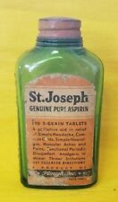 Vintage St. Joseph Aspirin Green Glass Bottle Original Label picture