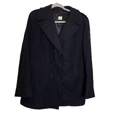 US Navy 100% Wool Peacoat Womens 16L Black Patch on Left Sleeve Double Breasted picture