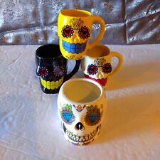 Set Of 3 Day Of The Dead Sugar Skull Mug And 1 Bowl Holder  3D picture