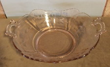 Heisey Glass etched Flamingo PINK DEPRESSION GLASS OVAL SERVING BOWL W/ HANDLES picture