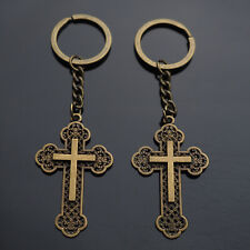 2x PCS Cross Design Christian Keychain Pendant Gift Key Chain Ring - Bronze picture