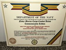 NAVY/USMC COMBAT ACTION RIBBON COMMEMORATIVE CERTIFICATE ~ TYPE-2 / W/PRINTING picture