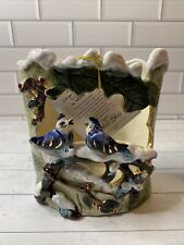 Heather Goldminc Blue Sky Christmas Chatter Candle Holder Bluebirds Snow NEW picture