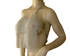 GREAT ONE  Silver V-Neck Chainmail Bra Halter Top picture
