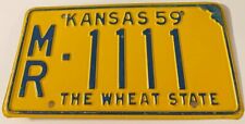 Vintage 1959 Kansas License Plate MR 1111 Good Numbers Ones Repeating  picture