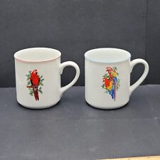 Vintage Leart Tropical Birds Coffee Mug Tea Cup Parrots Brazilian China Set of 2 picture