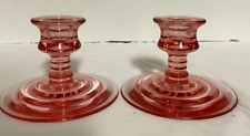 Pair Of Vintage Pink Depression Glass Candle Stick Holders 5