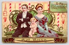 c1910~Get Busy~Victorian Lovers~Humor~Cupid~Valentine Antique Art Postcard picture