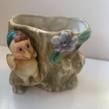 Maruri - Small Ceramic Planter Vase  Tree Stump (with Face) & Bird Made in Japan picture