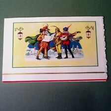 #C899- Vintage 1933 Xmas Greeting Card Fancy Court Jesters Singing Carols picture