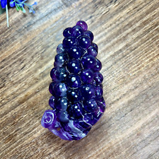 TOP 375G Natural Purple Fluorite Handcarved Grape shape Quartz Crystal carving picture
