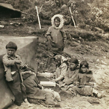 Alaskan Inuit Eskimo Children Stereoview 1920s Alaska Mahlemut Indian Card C1626 picture