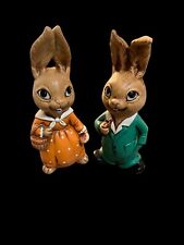 Vintage 1960's Mr & Mrs. Bunny Rabbit Anthropomorphic Figurines Handmade Japan  picture