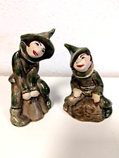 Vintage Elbee Pixie Elf Elves Figurines Ceramic Gnome Sprite Green leprechaun picture
