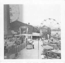 1950s 60s B & W Snapshot Photo Alice In Wonderland Ferris Wheel Carnival Park  picture
