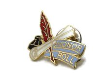 Honor Roll Pin Red Feather Scroll & Gold Tone picture