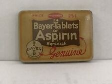 Vintage Bayer Aspirin 25 Cents Hinged Lid Tin 24 Tab Size Pill Box Advertising picture