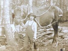 1910s RPPC - BOY WITH WORK HORSE antique real photograph postcard FARMING LIFE picture