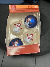 Holiday Time Snowman Christmas (4) Tree Ornaments Round Glass Vintage picture
