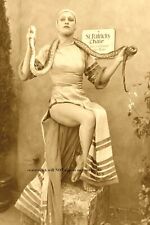  Vintage Creepy Snake Handling Girl PHOTO Scary Snake Charmer Circus Freak picture