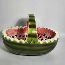 Watermelon Ceramic Basket Centerpiece with Handle Figural Serving Bowl Vintage picture