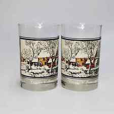 2 Arby's Currier and Ives Glass Frozen Up 1981 Vintage Tumbler Rock Glasses picture