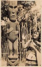 Vintage RPPC Native New Zealand Woman TIKI GOD Māori Tribe Real Photo Postcard picture