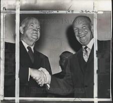 1956 Press Photo President Dwight Eisenhower & Herbert Hoover shake hands, CA picture