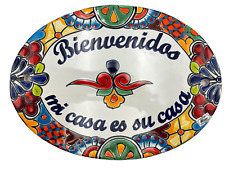 Talavera Bienvenidos Welcome Plaque Home Decor Folk Art Mexican Pottery 13