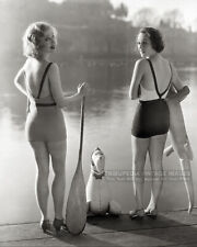 1930s Vintage 8x10 Photo - Two GORGEOUS BATHING BEAUTIES at the Lake - SWIMSUITS picture