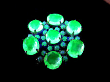Gorgeous Czech Vintage Glass Vaseline Uranium Rhinestone Button Glows Blue light picture