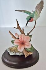 Ruby Throated Hummingbird on Azalea ~Maruri Porcelain Figurine~1989~w/Stand~Mint picture