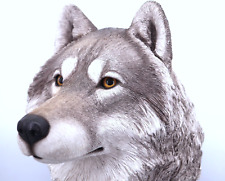 Vintage New Sandcast Grey Wolf Head Life Size Sculpture Signed Swivel Stand 96' picture
