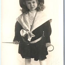 c1910s San Francisco CA Adorable Little Girl Portrait Real Photo Dress Cane A151 picture
